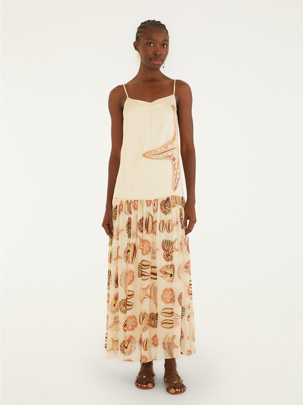 FARM Rio Cream MARINE SHELLS SAND SLEEVELESS MAXI DRESS - Picture 2 of 8